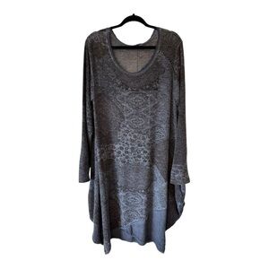 Angela Mara Mixed Fabric Knit Boho Oversized Tunic Dress - Size Large